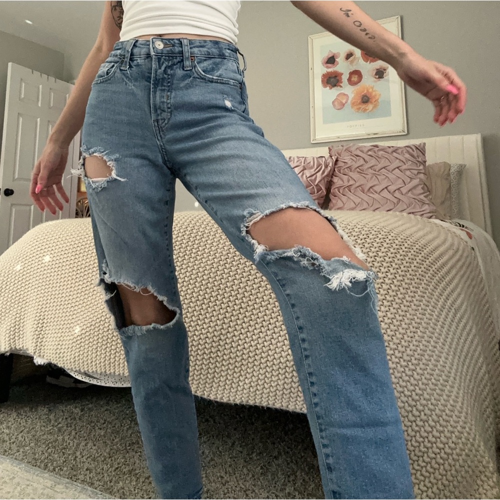 Old Navy Blue OG Straight Jeans Distressed Casual Style
